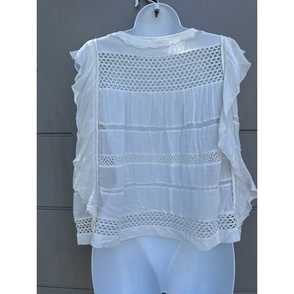 Isabel Marat Etoile White Boho Lace Crochet Blouse Top Sz 38 /M Romantic Cottage - Picture 10 of 13